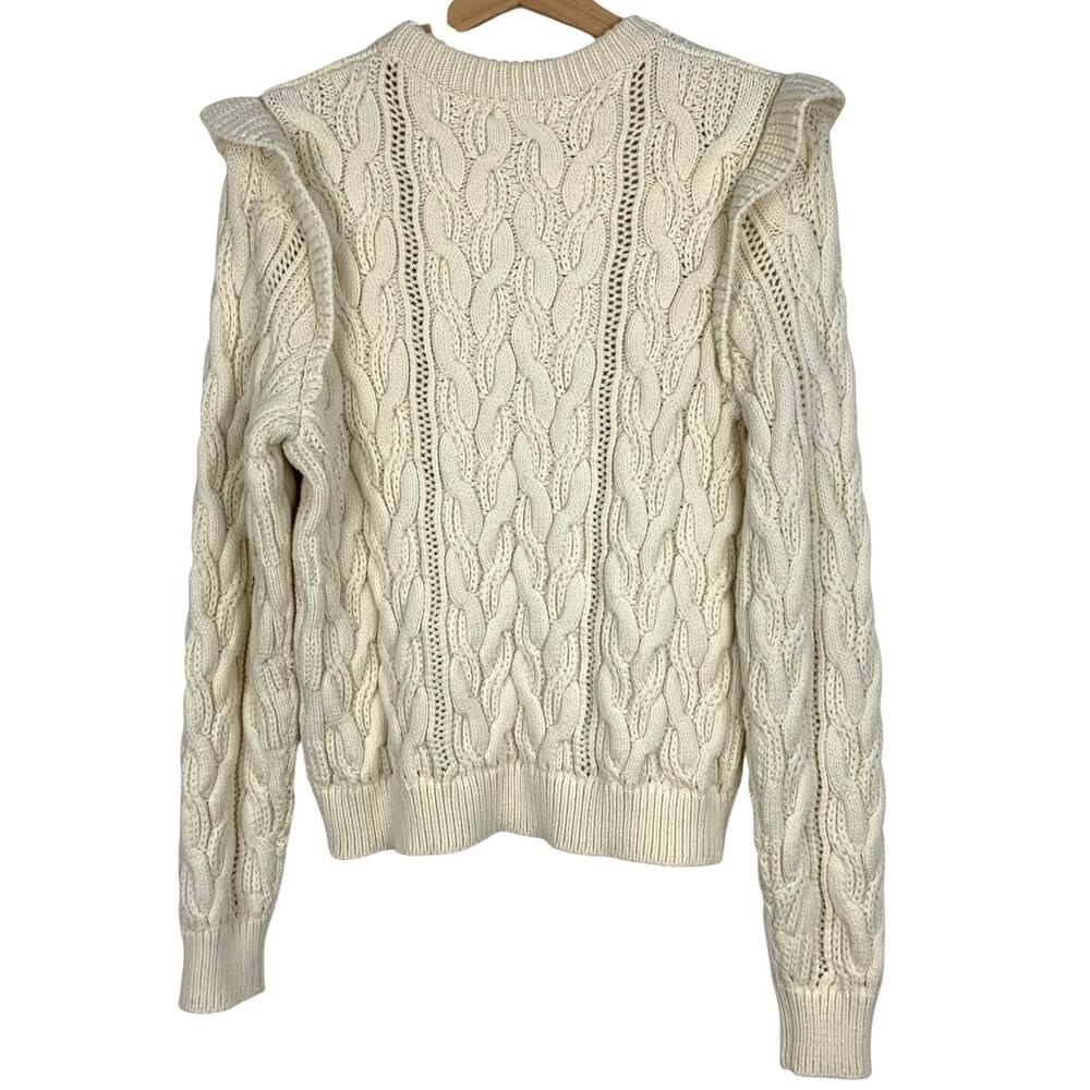 FRAME Sofia Ruffled Cable Knit Sweater Off White Cream Women's Size Medium - Picture 3 of 5